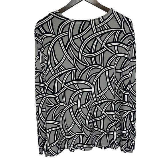 Liz Claiborne Top Womens 1X Black Geometric Long Sleeve Stretch Pullover Blouse‎ - Picture 5 of 7